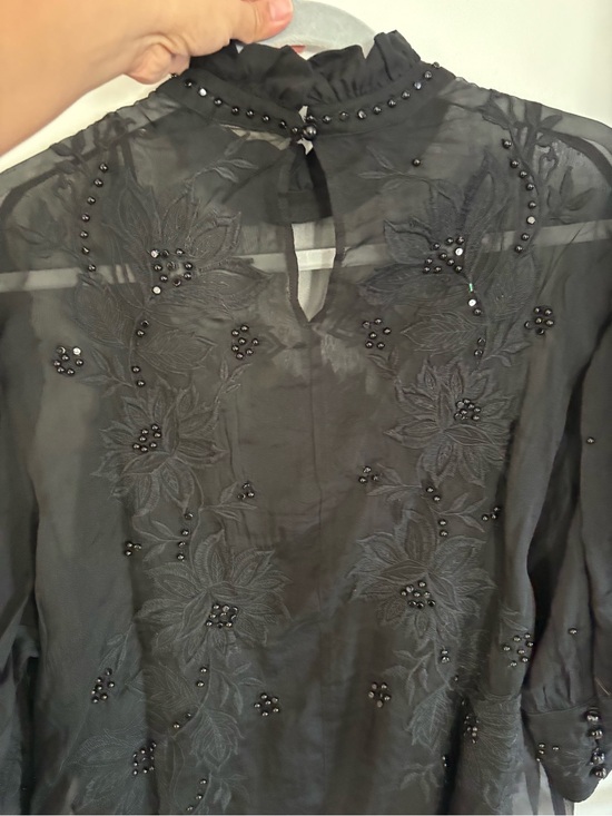 FARM Rio Tops - FARM Rio Black Sheer Embroidered Beaded Blouse
